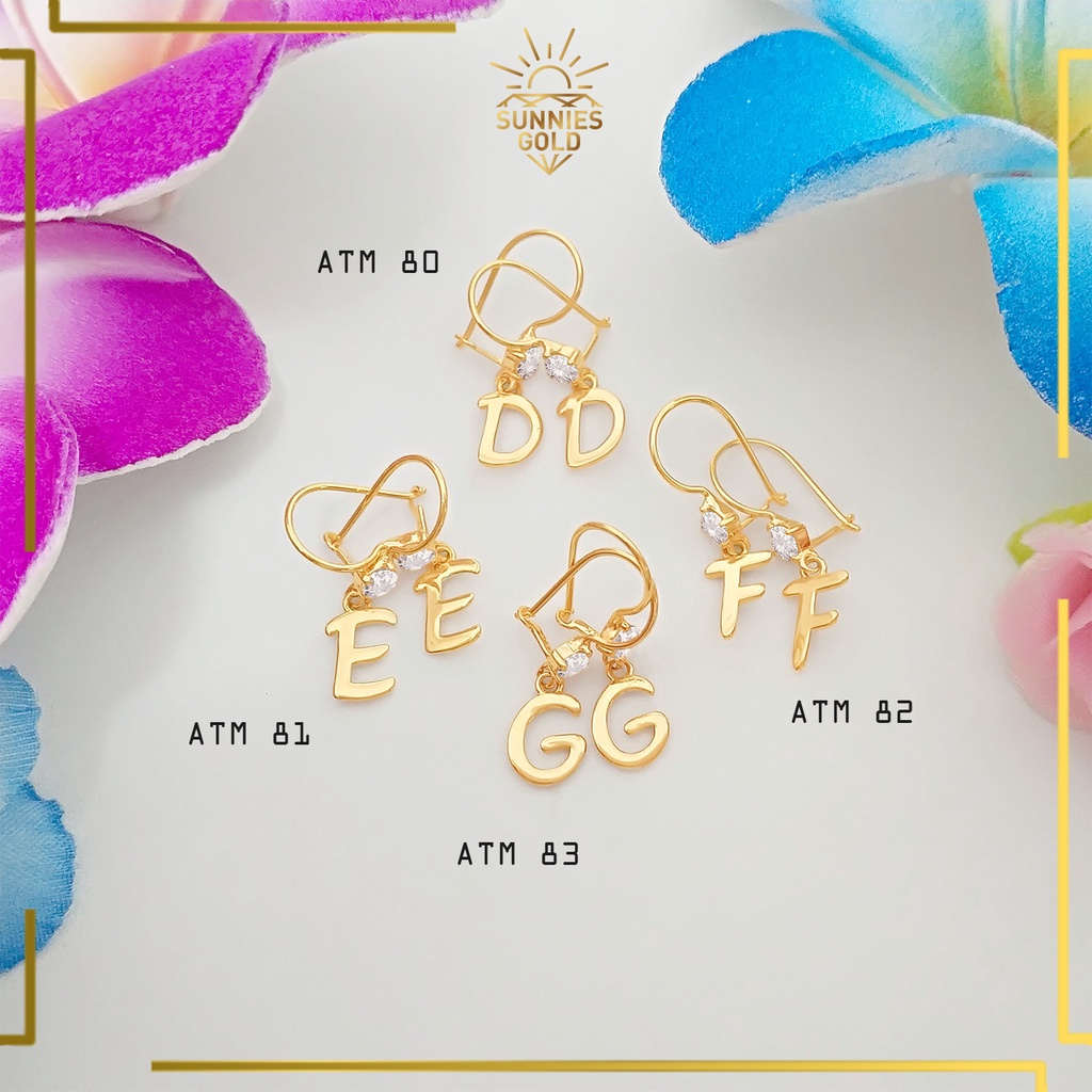 ANTING HURUF EMAS ASLI 8KARAT 375 ANTING WANITA SIMPLE MODEL ALPHABET CANTIK ANTING CEWEK KASUAL KOR