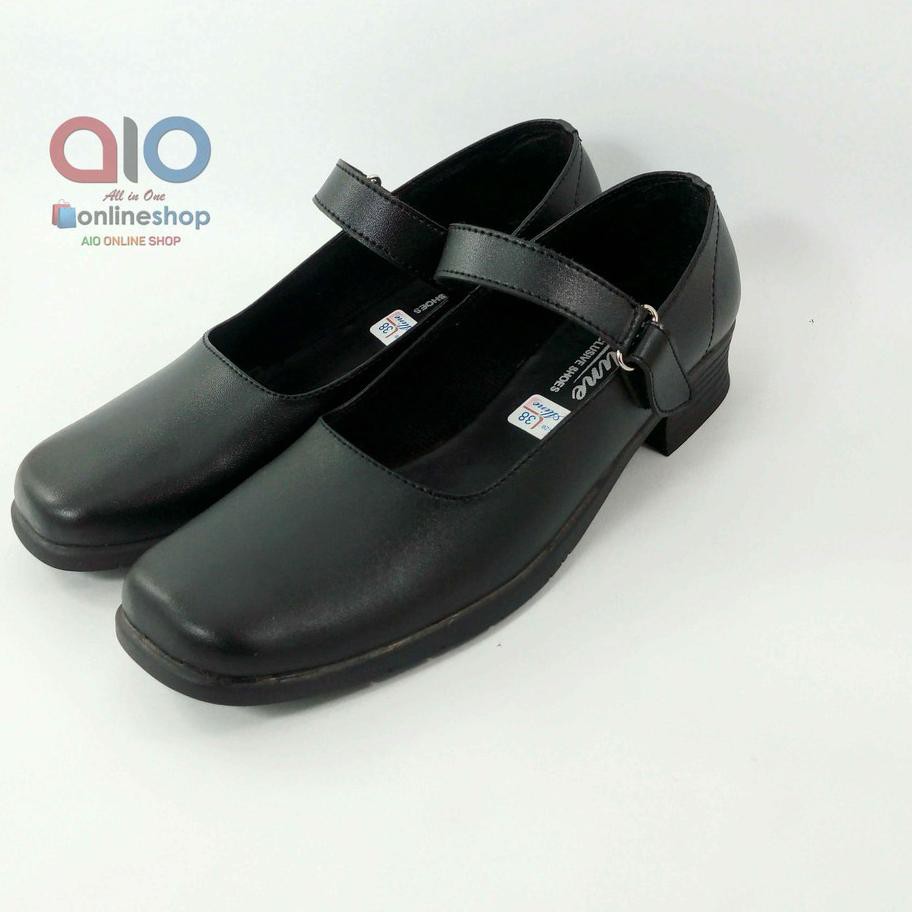 *Tinggi Peminat Aline Sepatu Pantofel Wanita Hitam Hak 3 Cm Cewek Sekolah Kantor Paskibraka Paskib P