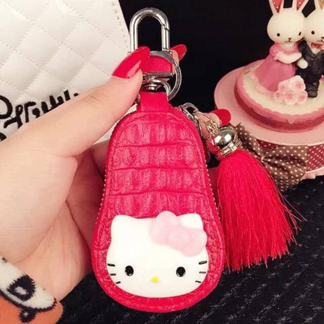 Gantungan Sarung Dompet Kunci OVAL Hello Kitty Motif Kulit Buaya Sintentis Premium Series