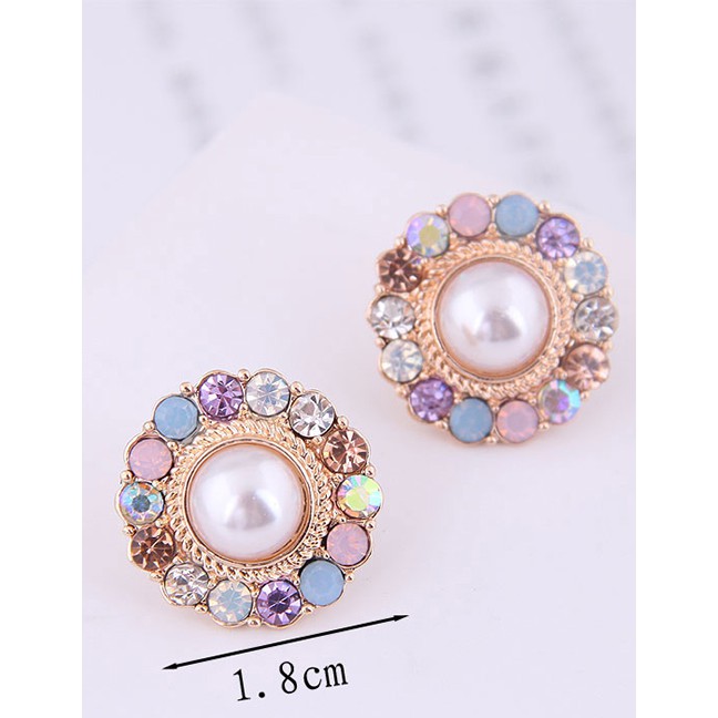 LRC Anting Tusuk Fashion Gold 925 Silver Needle Metal Flash Drill Geometric Round Earrings A58794