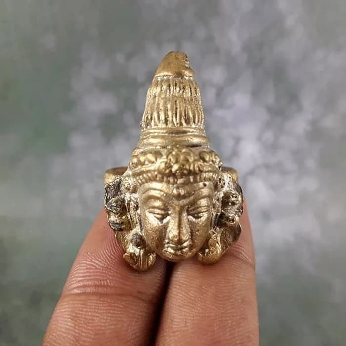 Cincin Kuningan Motif Bentuk Kepala Buda Budha Antik Model Kuno