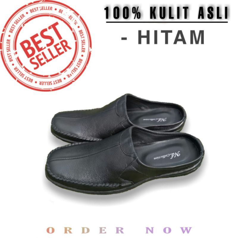 sepatu pria sandal bustong selop kulit sapi asli berkualitas ND_black