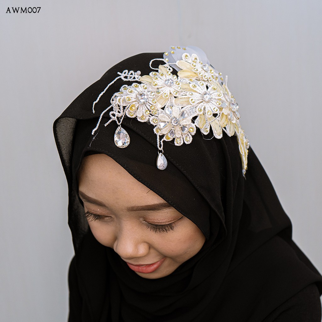 [PRODUK FAVORIT] HAIRPIECE FASHION HIJAB WANITA MODERN GOLD BUNGA AWM007