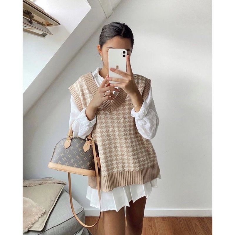 ROMPI RAJUT STYLE KOREAN JENNY VEST HOUNDSTOOTH / ATASAN WANITA KEKINIAN / PREMIUM