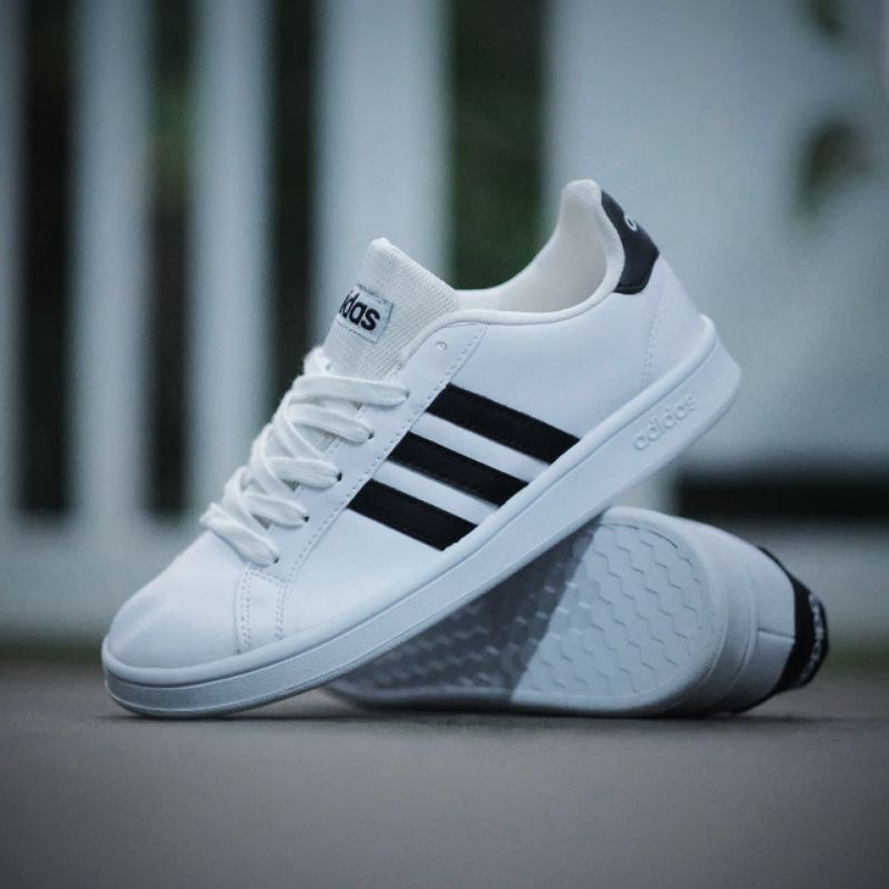 Sepatu Sneakers Ads Grand Court White Black Original Sneakers Pria