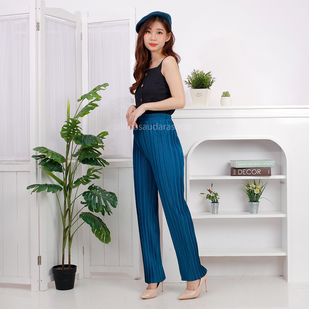 Celana Plisket Pensil / Pencil Pleated Pants Premium Glossy Nyaman Panjang