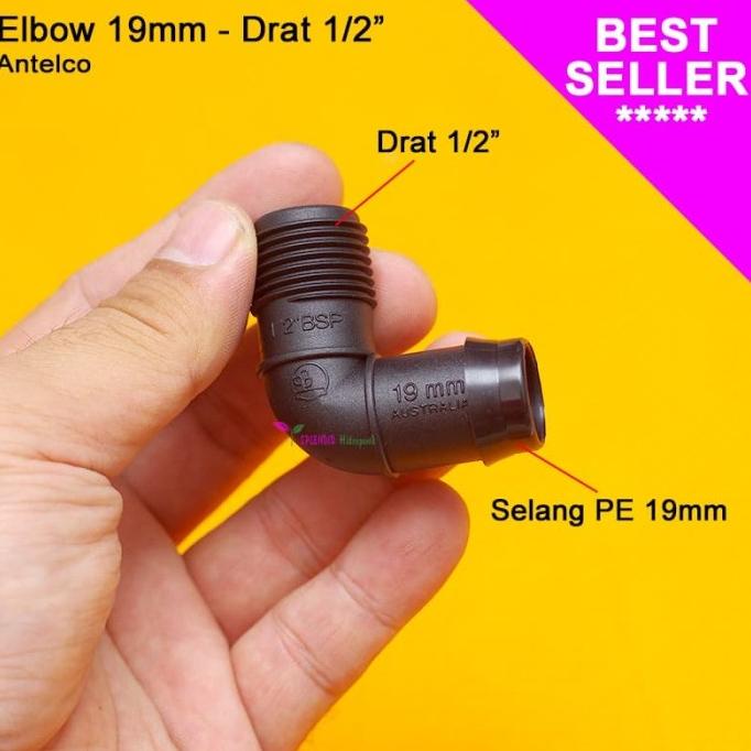 _^_^_^] Antelco Connector Elbow Selang PE 19mm ke Drat 1/2 inch