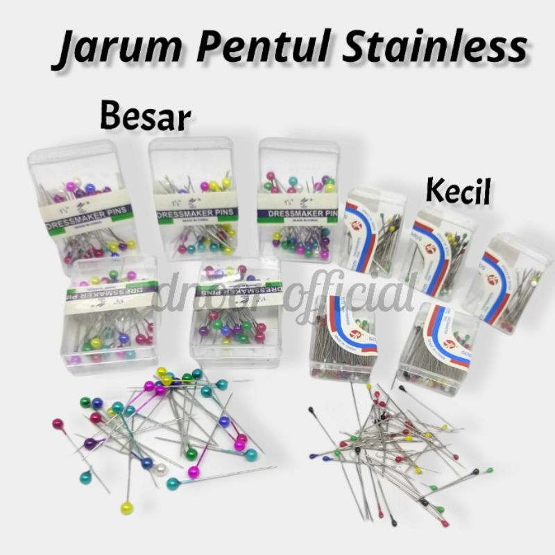 Jarum Pentul Mini Kecil dan Besar Stailess Bulat Perbox dan Ecer