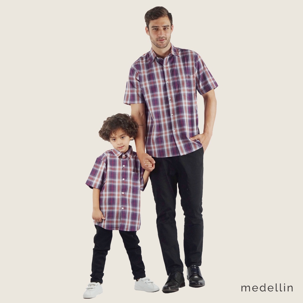 MEDELLIN Kemeja Couple Ayah dan Anak Motif Kotak Lengan Pendek 101234