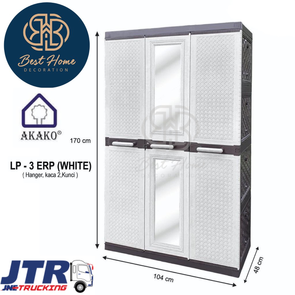 (CARGO) LEMARI PLASTIK AKAKO 3 PINTU + CERMIN MINIMALIS