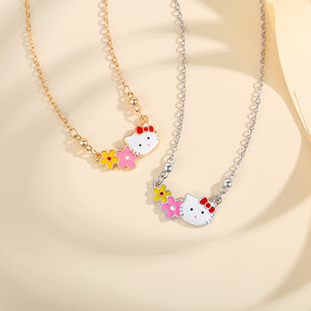 Y544【COD】Anak-anak Kalung Hello Kitty Titanium Stainless Steel Kalung Berlapis Emas Perhiasan Anak-anak