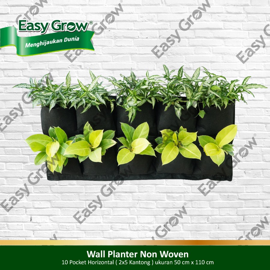 NON WOVEN WALL PLANTER 10 POCKET HORIZONTAL POT DINDING 10 KANTONG