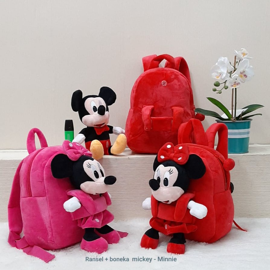 Tas Ransel Mickey Minnie(Boneka Bisa Dilepas)Bagpack Anak Paud/Kado Tas Anak/Tas Karakter/Tas Punggung