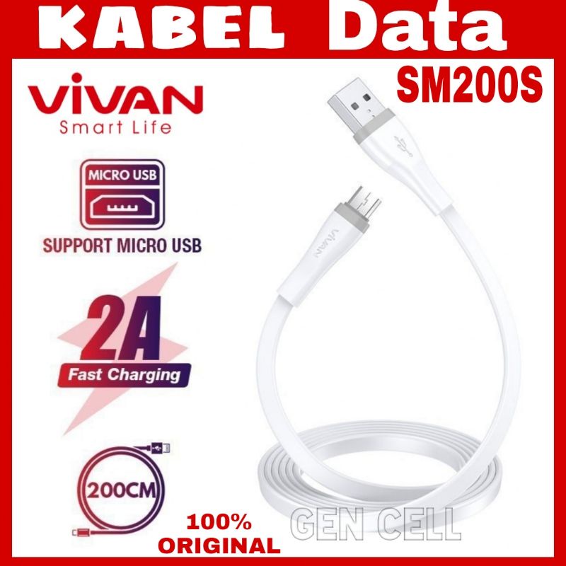 Kabel Data Kabel Casan VIVAN SM200S 2A Fast Charging Micro USB Flat Design 200cm