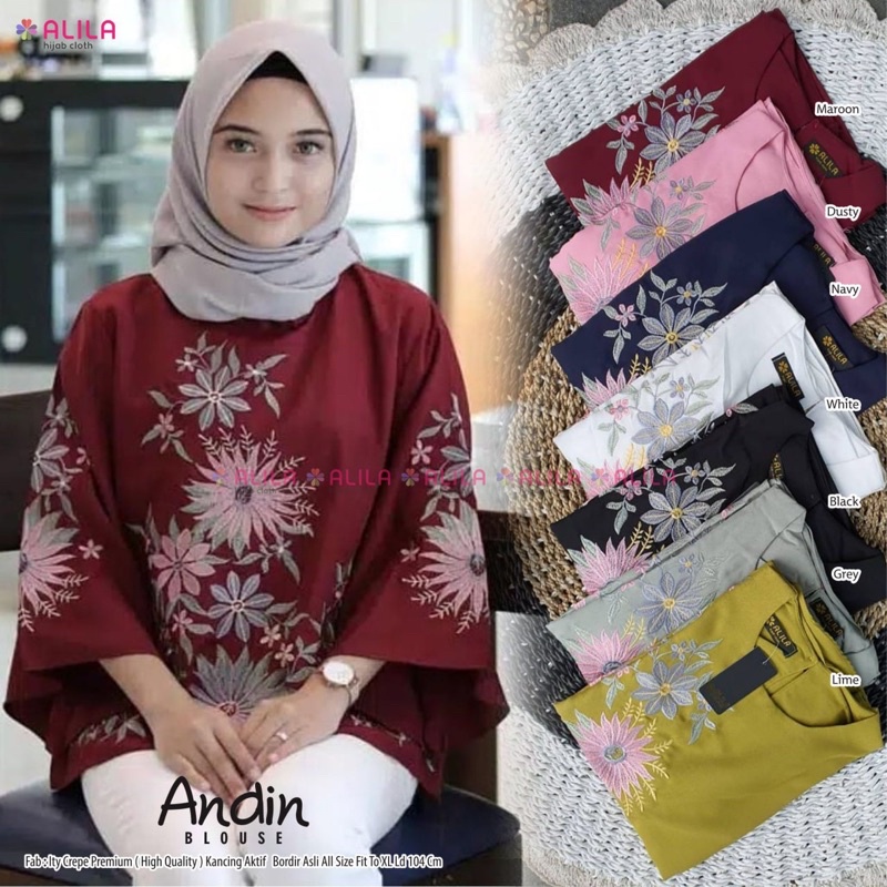 Andin blouse bordir ori murah alila solo ity crepe import atasan kancing belakang