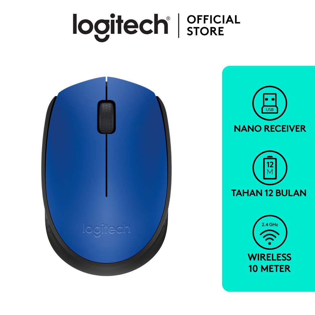Logitech M171 Mouse Wireless untuk Windows, Mac, ChromeOS - Blue