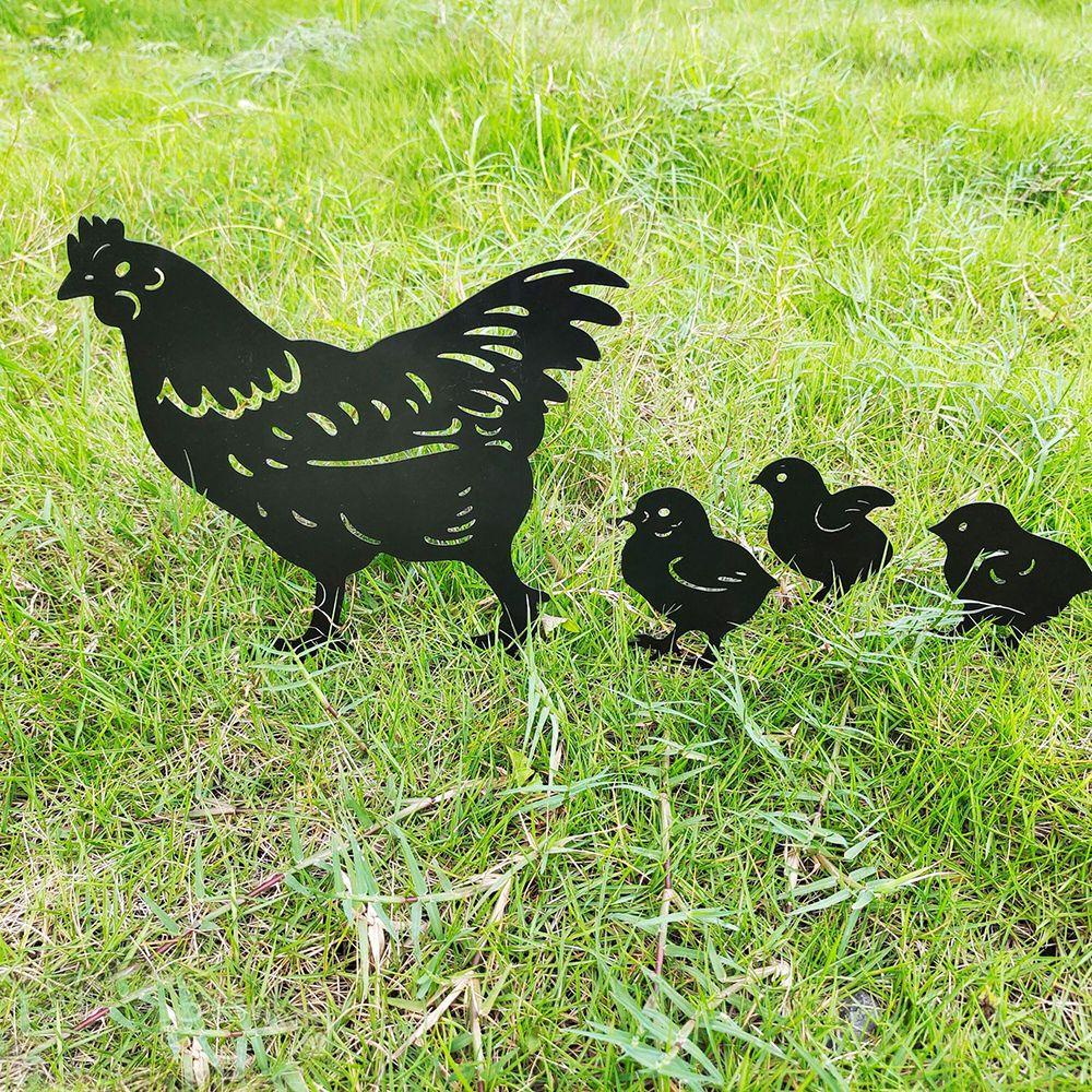 4pcs / Set Ornamen Patung Siluet Anak Ayam Untuk Dekorasi Halaman Rumput Taman Luar Ruangan