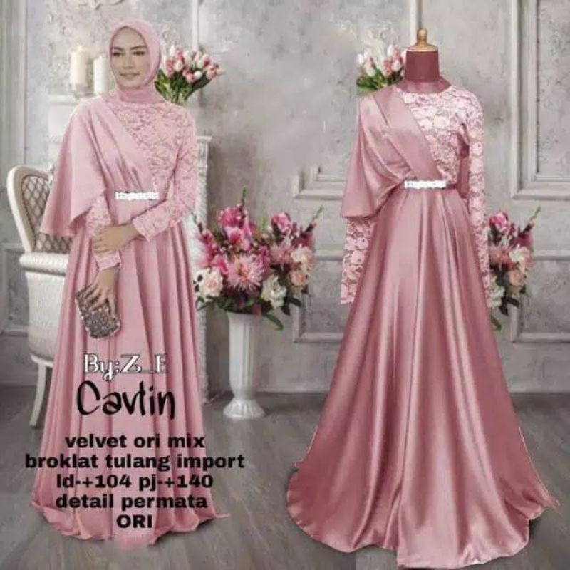 GAMIS LEBARAN EID SERIES CAVLIN BRUKAT DRESS GAUN WANITA MODERN