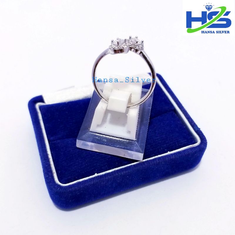 Cincin Perak Asli Silver 925 Lapis Emas Putih Model Adu Batu Putih - Cincin Wanita Anti Karat