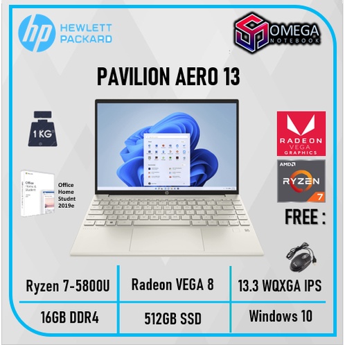 HP PAVILION AERO 13 BE1002AU / BE1003AU - RYZEN 7 5800U 16GB 512SSD VEGA8 W10+OHS 13.3 WQXGA IPS BLIT(UNDER 1KG)