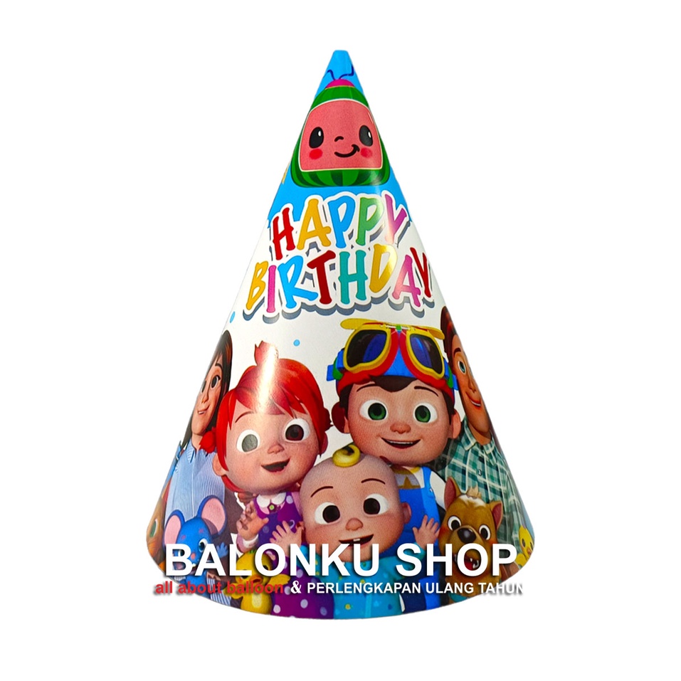 Jual Topi Ulang Tahun / Topi Ultah Kerucut / Topi Kerucut Cocomelon