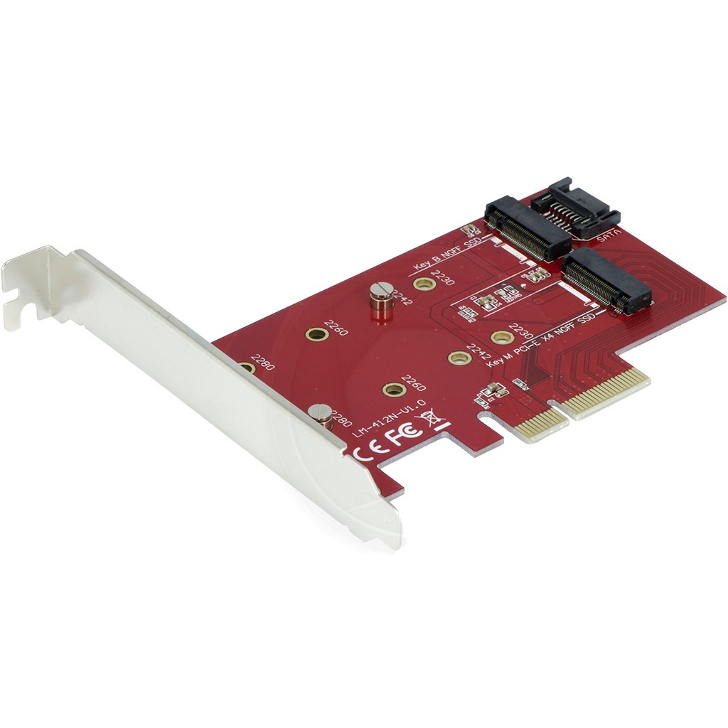 PCI Express PCI-E 4X to M2 2Port B+M Key SSD Adapter Card LM-412M