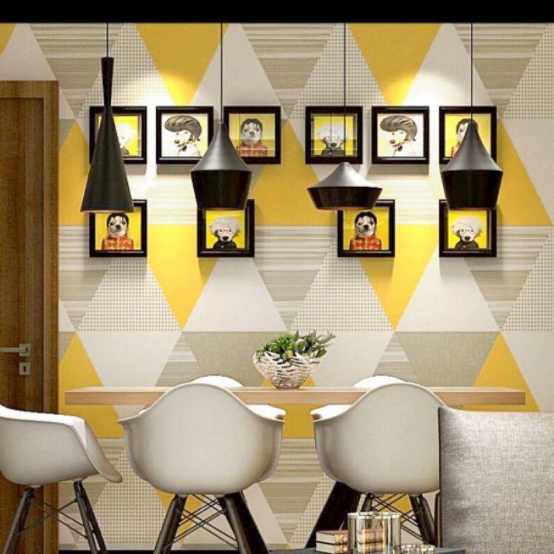 Wallpaper Dinding 3D Stiker Dinding Aesthetic Wallpaper Stiker Dinding Ruangan, Wallpaper Dinding Segitiga Abu-segitiga kuning