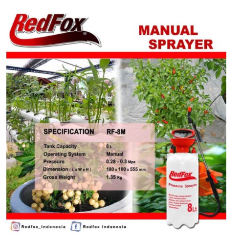 REDFOX RF-8M Pressure Sprayer 8 Liter / Alat Penyemprot Tanaman Hama / Sprayer Manual