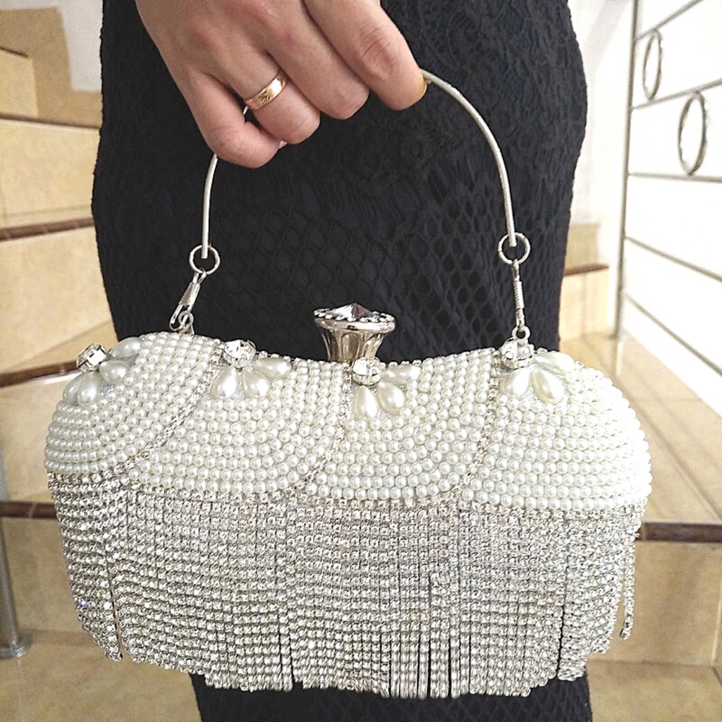 TAS PESTA KRISTAL MUTIARA IMPORT MEWAH GAGANG KONDANGAN MAC 79 CLUTCH HANDBAG HAND BAG SELEMPANG SLING BAG TALI RANTAI WANITA CEWEK CEWE PEREMPUAN FASHION TERBARU KEKINIAN ELEGAN BERMOTIF CANTIK KEREN