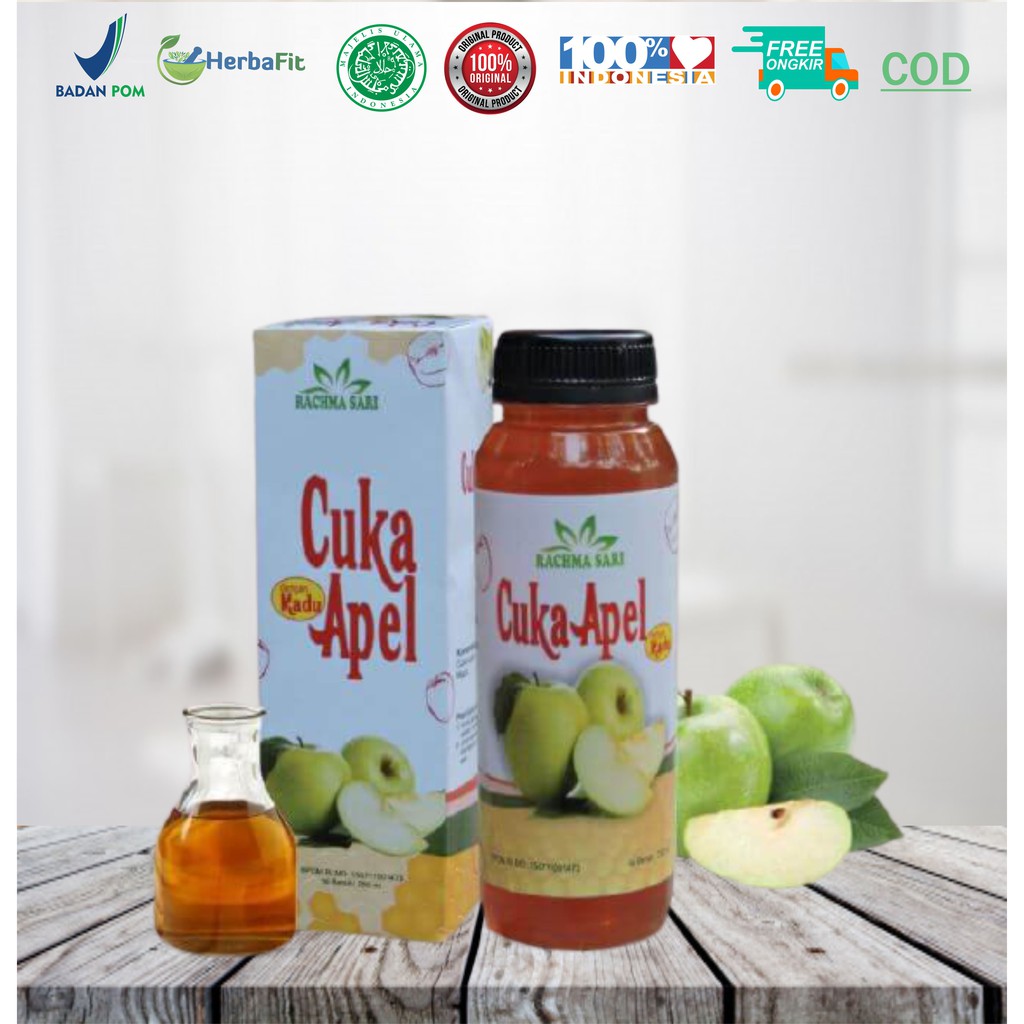 

CUKA APEL VINEGAR Murni Rachmasari + Madu Halal BPOM isi 500 mL dan isi 250mL, ORIGINAL 100%