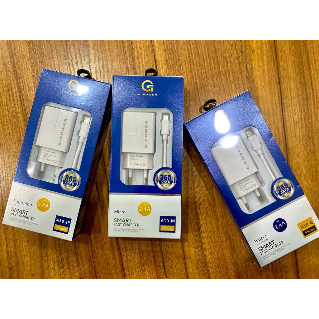 G-Power Charger Set A10-IP A10-C A10-M Charger Iphone/ Type-C/ Micro USB Original Garansi Resmi