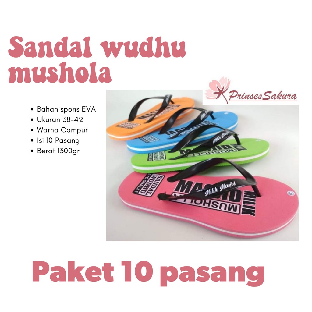 Terlaris Paket 10 Pasang Sandal WUDHU MESJID / Sandal WUDHU MUSHOLA / Sandal WAKAF MESJID