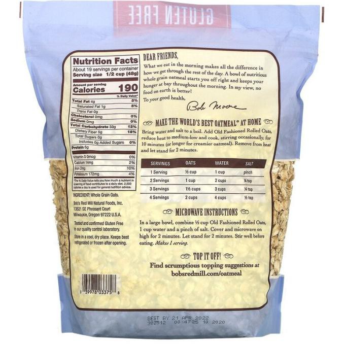 

Promo Bobs Red Mill Gluten Free Old Fashioned Rolled Oats Whole Grain 907 gr