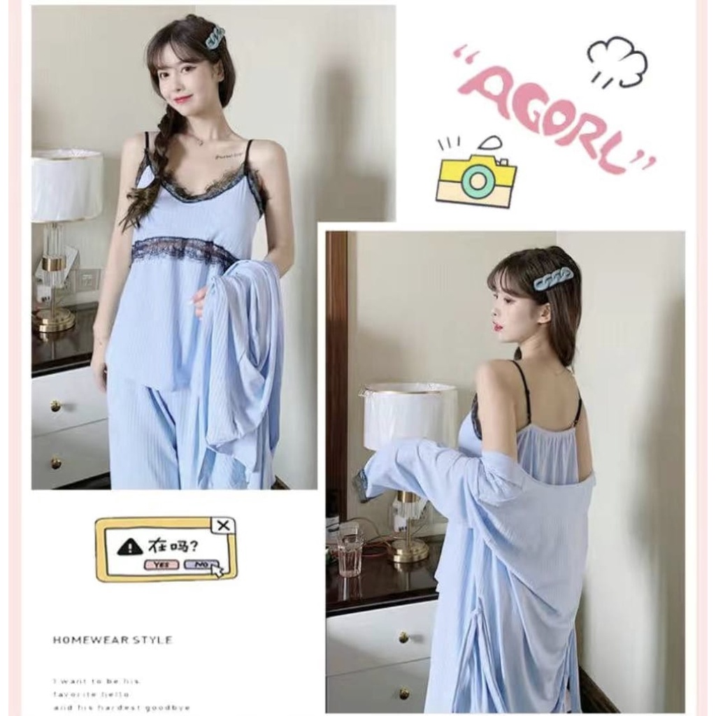baju tidur kimono bahan satin silk import 3in1