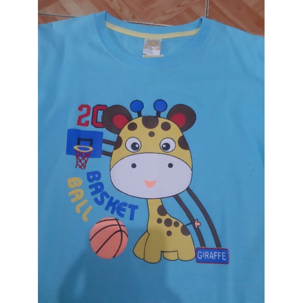 Kaos anak Little M Giraffe Basket ball ice blue