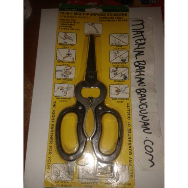

12 in 1 multi purpose scissors gunting serba guna kain, kertas, buka, kaleng, pisau, potong kabel