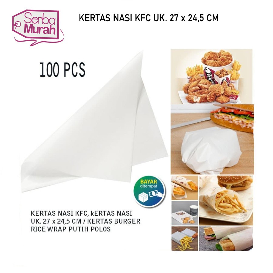 KERTAS NASI KFC / KERTAS BURGER POLOS UK. 27 x 24,5 CM 100 PCS