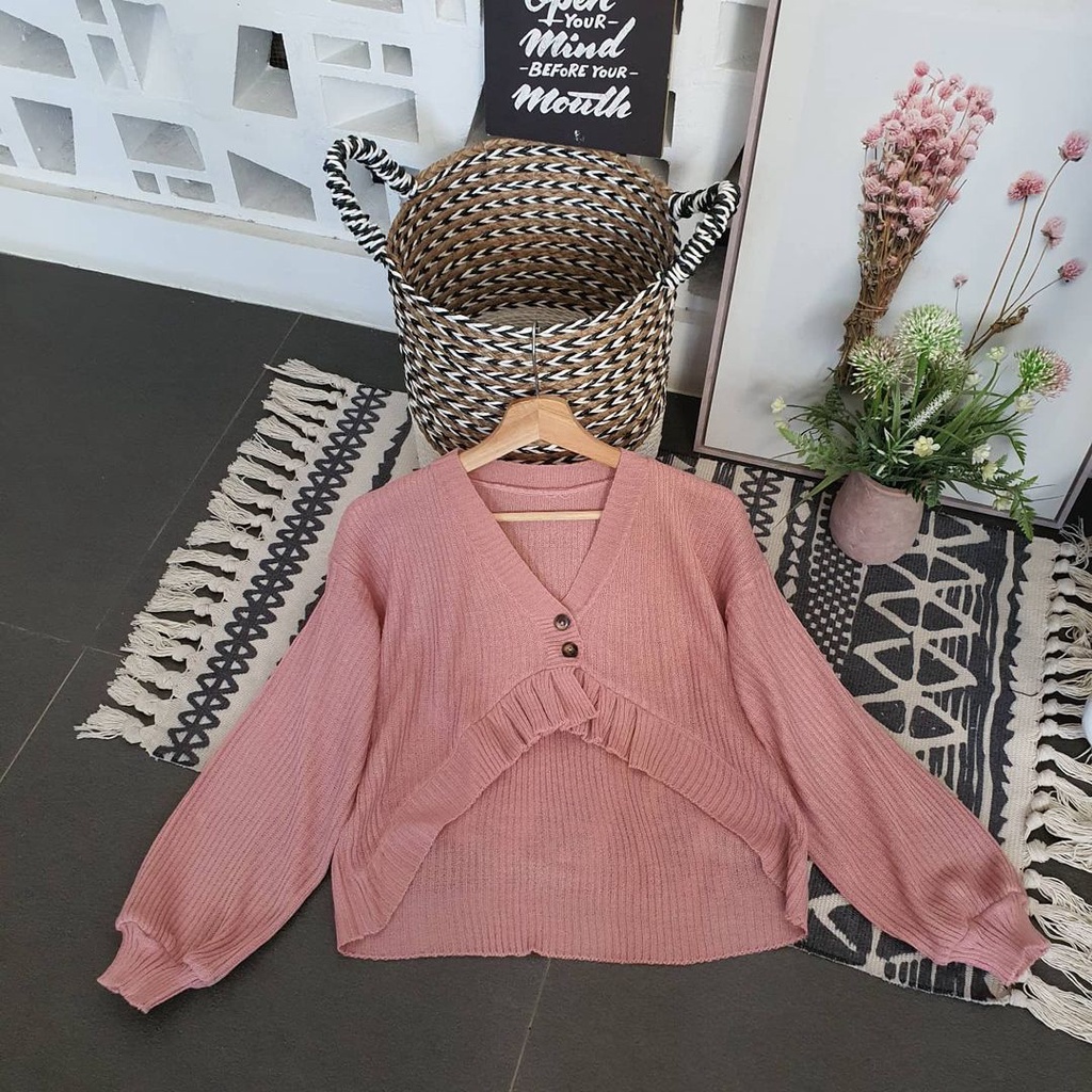 Curlie Moon Cardie Rajut Cardigan Croptop Kancing Hidup Korean Look