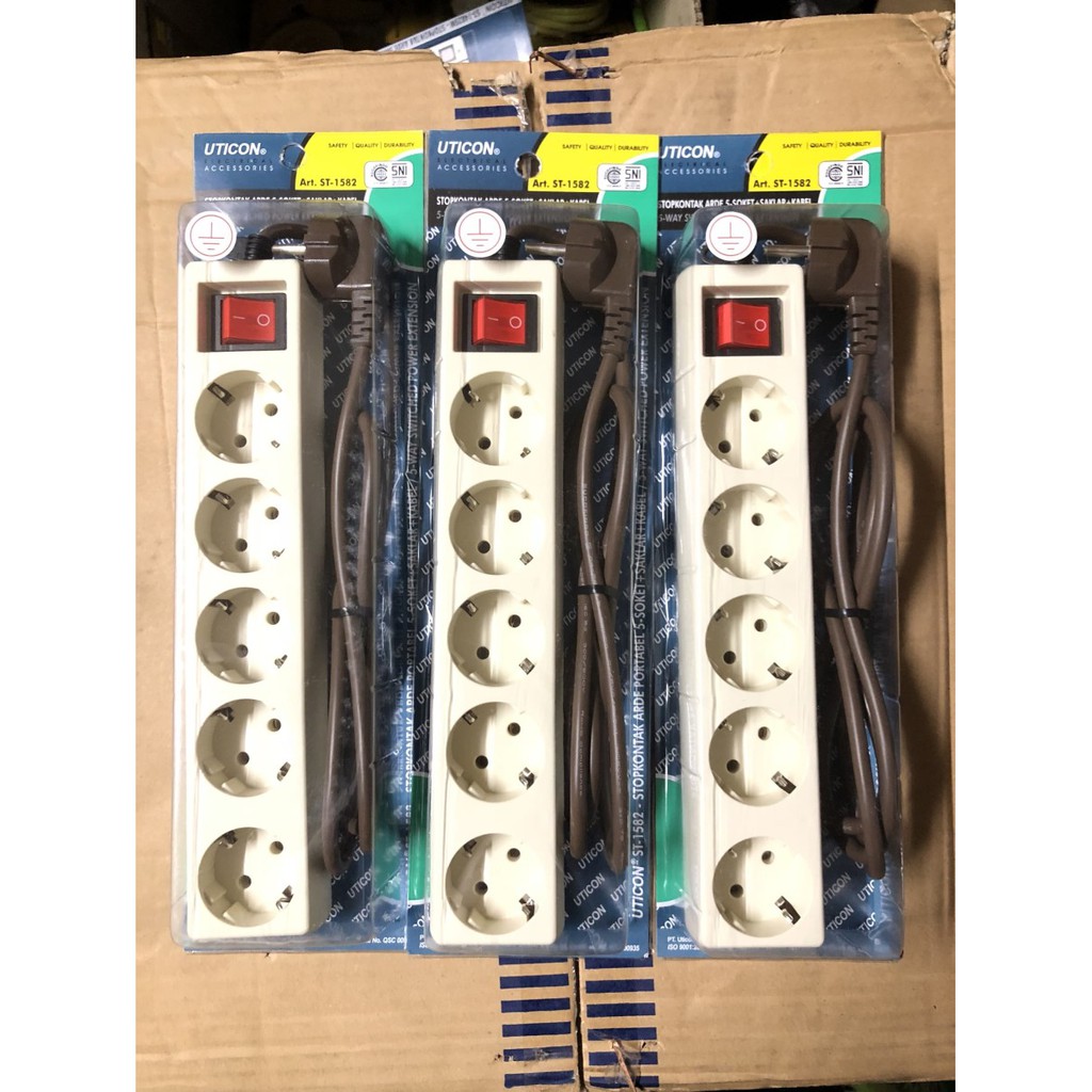 Uticon st 1582 st-1582 stop kontak 5 lubang switch 1,5 m meter