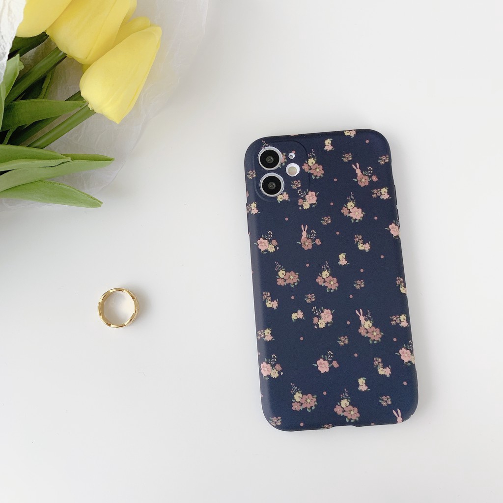 Camera Protection dark blue Flower Pattern Shockproof Phone Case For iPhone SE 2 2020 iPhone 11 Pro Max XR XS Max 7 8 Plus X Soft TPU Ba