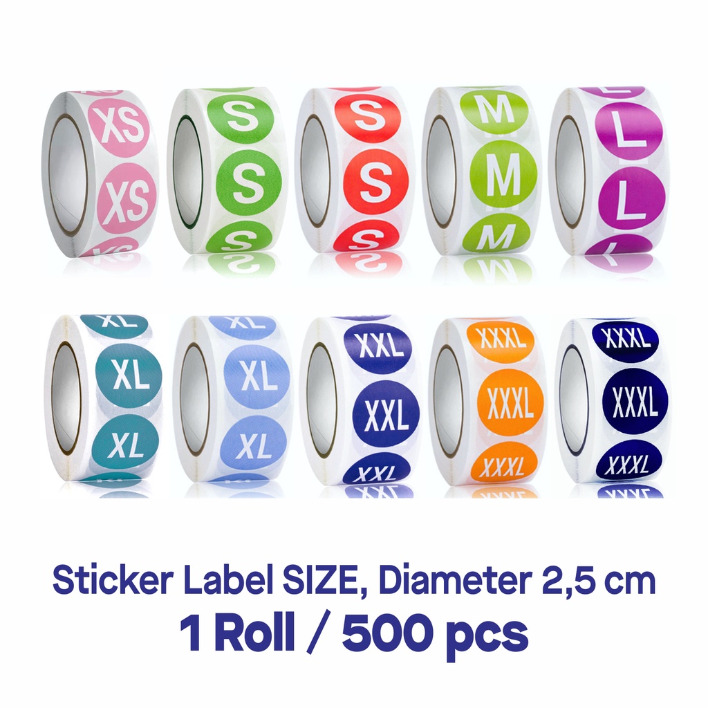 

Stiker Label Size Pakaian Sticker Ukuran Baju Bundar diameter 2,5 cm 500 pcs/ Roll