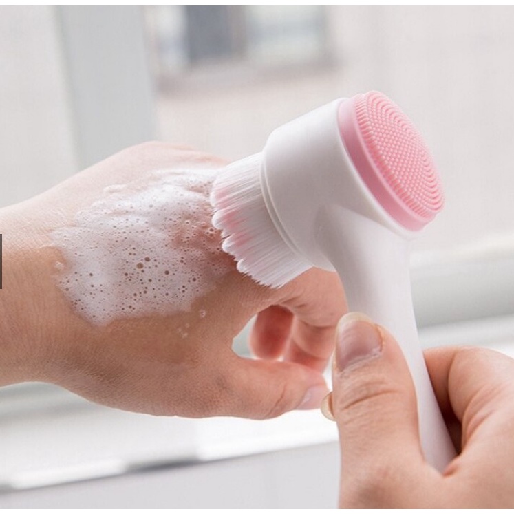 Face Cleansing Brush Alat Cuci Muka Berbahan Silikon Ultra Halus Dengan Sikat Pijat 2 Sisi