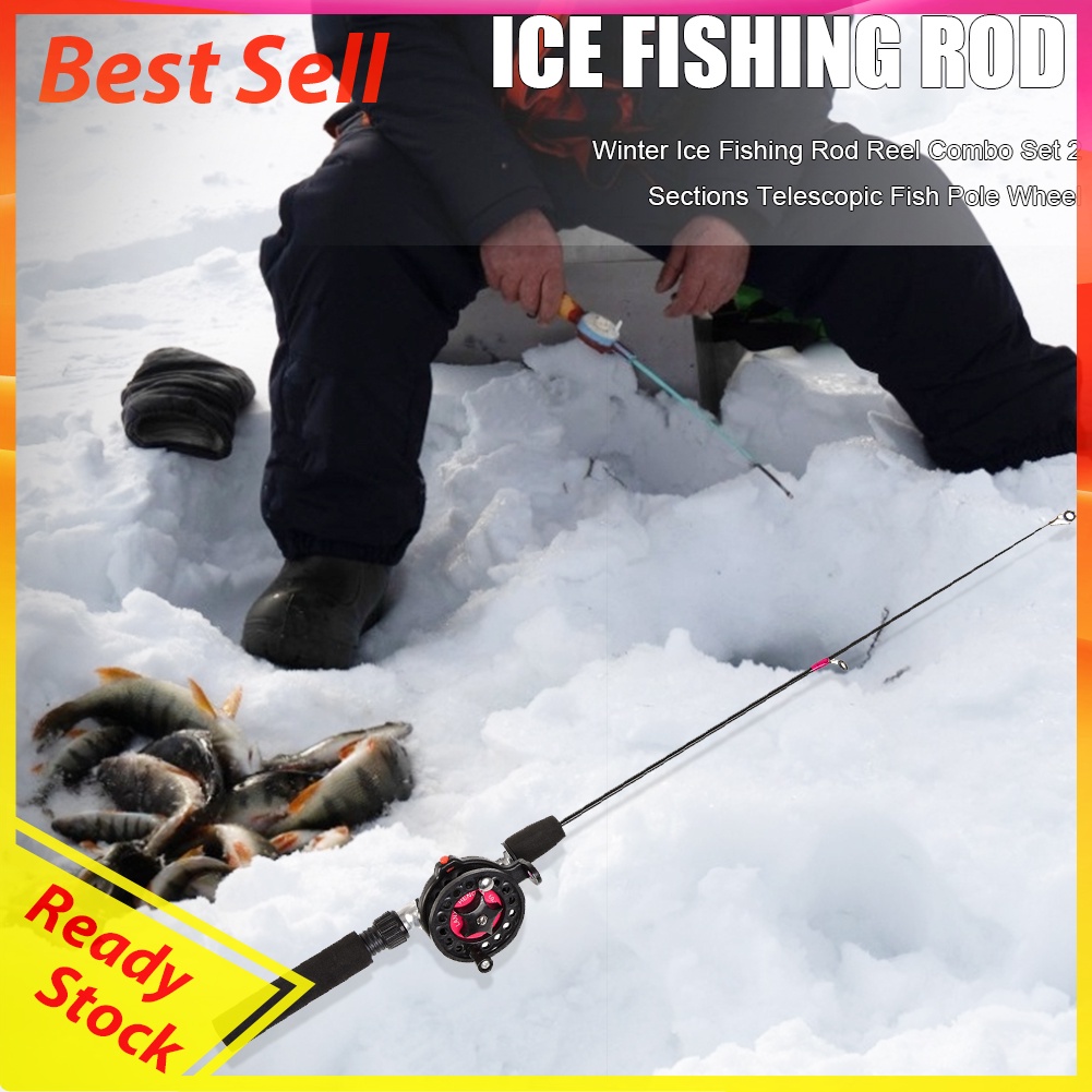 Winter Ice Fishing Rod Reel Combo Set 2 Sections Telescopic Fish Pole Wheel