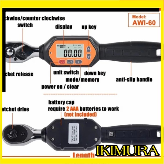 Jual Mini Digital Torque Wrench 3/8 inch 60Nm Aliyiqi AWM60