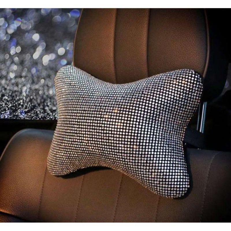 bantal leher headrest full blink silver  bantal leher full blink bantal mobil  Beludru Full Bling Bantal Kepala Leher Jok Mobil DAD BLUDRU FULL BLING BLING Series