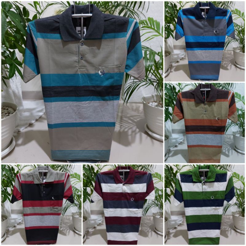 Kaos kerah garis size M - Kaos kra Persenan - Kaos wangki - kaos pria kerah - kaos kerah motif salur