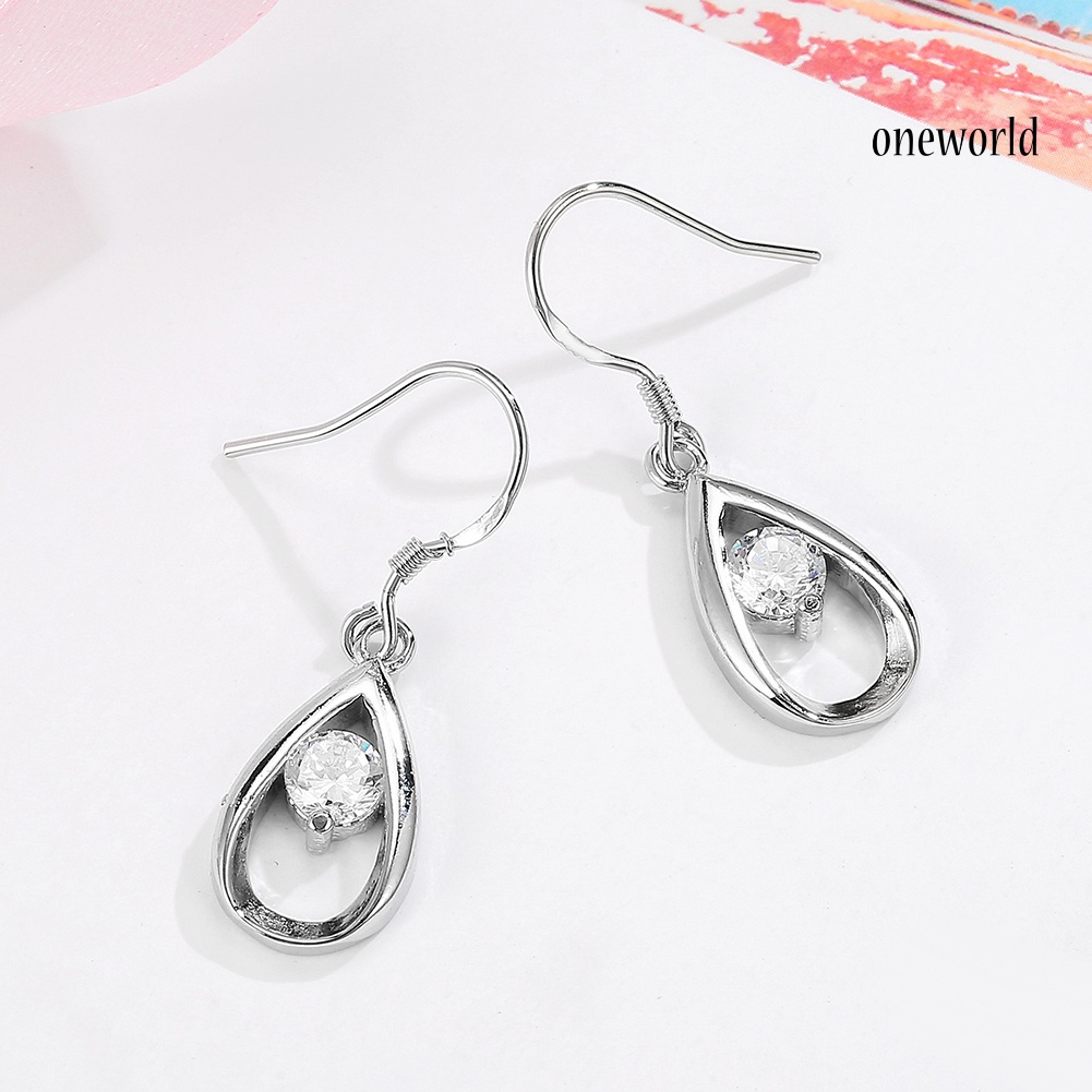 OW@ Luxury Teardrop Hollow Hook Earring Zircon Women Girl Party Banquet Jewelry Gift