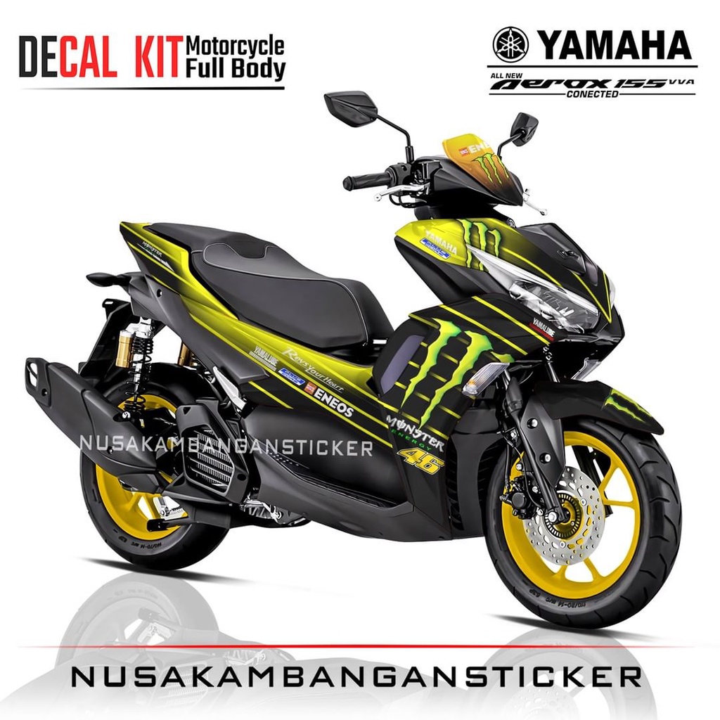 Stiker Decal Motor Yamaha Aerox 155 Conneted Full Body Kuning Hitam Grafis Racing Team Sticker Custo