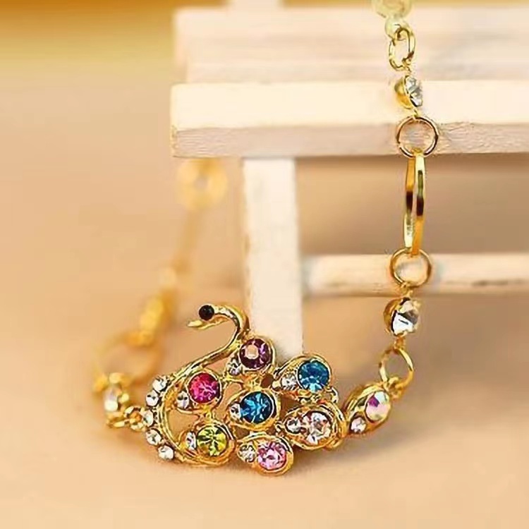 (Hello Girl)G01 Gelang Tangan Motif Angsa Dazzling Permata   Wanita Import