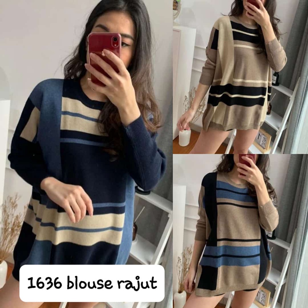 YuuJi Sweater Blouse Cotton Knit Oversize - Atasan Rajut Wanita Jumbo (1636)